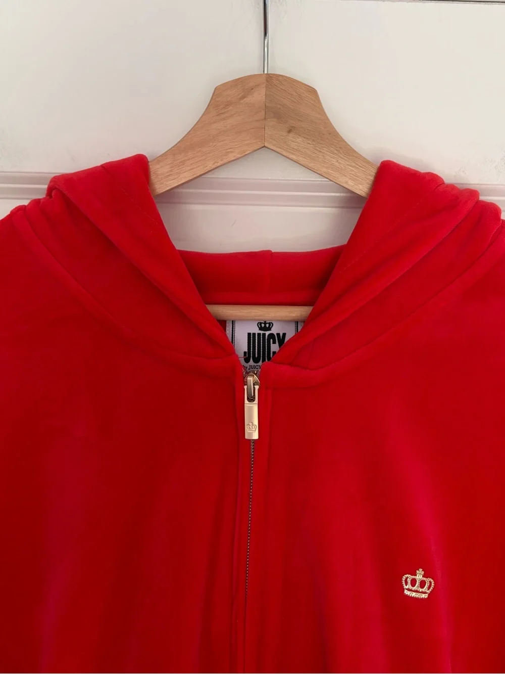 Juicy Couture Velour Track Jacket Hoodie Red Gold Crown Y2K Loungewear Comfy XXL
